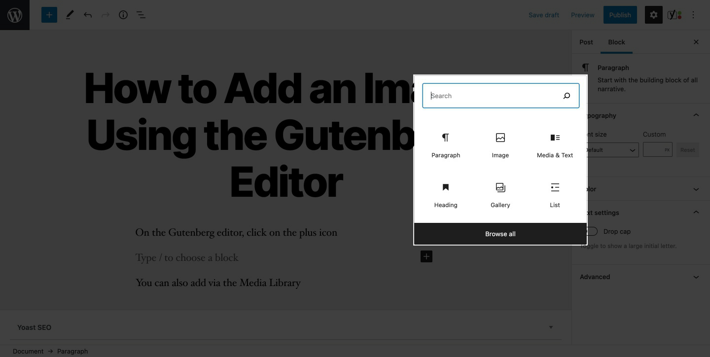 How to Add an Image Using Gutenberg