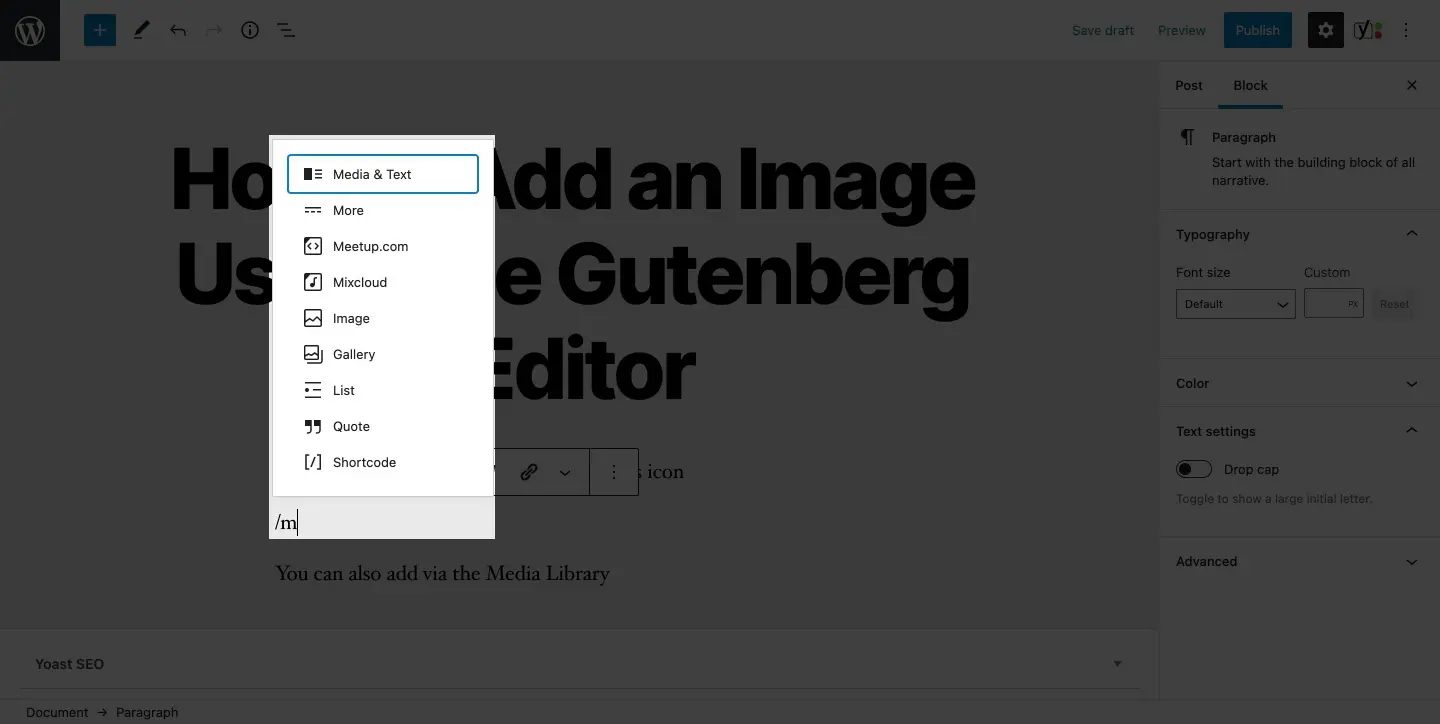 How to Add an Image Using Gutenberg